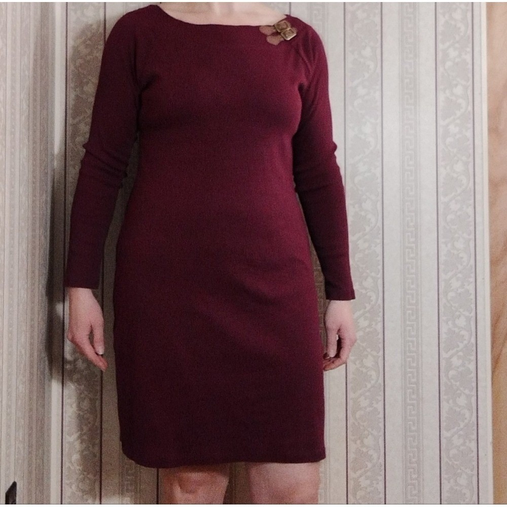 Lauren Ralph Lauren Burgundy Long Sleeve Pencil‎ Dress With Leather Buckle Large